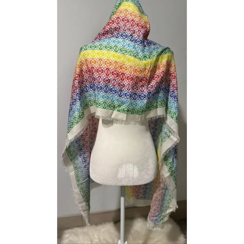 Loewe NWT  Monogram rainbow stripe scarf wool silk cashmere blend